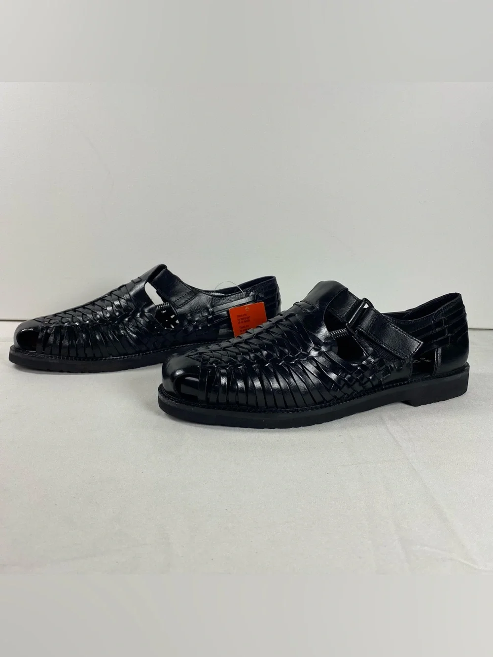 Deer Stags Bamboo 2 Mens 9 M Black Woven Leather Adjustable Strap Loafers